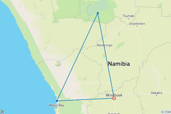 Map of Etosha NP & Swakopmund Safari 4 Days/ 3 Nights