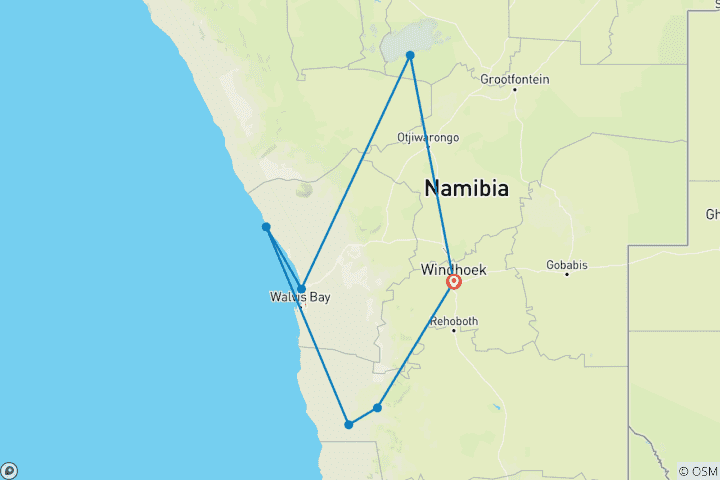 Map of 8-Day Etosha NP, Swakopmund & Sossusvlei ( Camping)