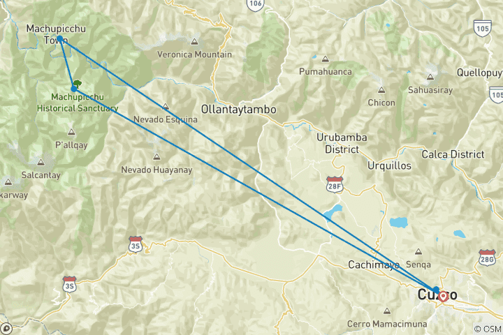 Carte du circuit Aventure de 3 jours : Cusco et Machu Picchu