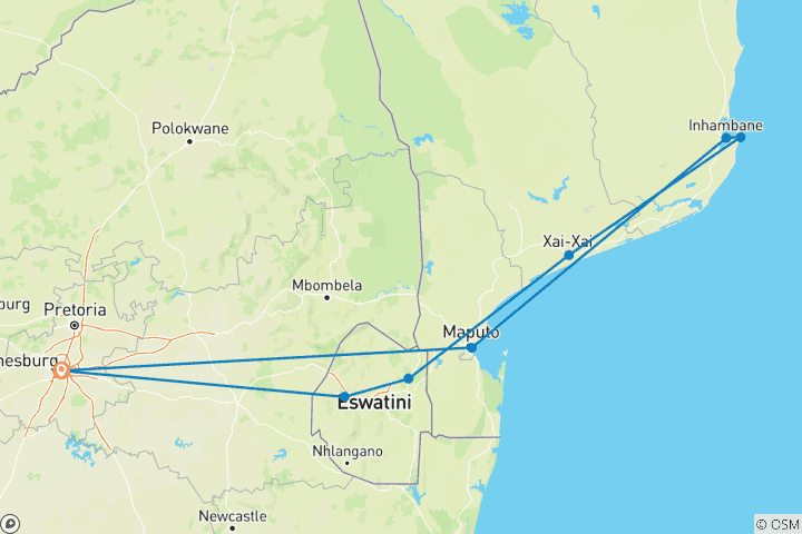 Kaart van Duiksafari Mozambique voor niet-duikers: Comfortabel en avontuurlijk uitje 12 dagen/11 nachten