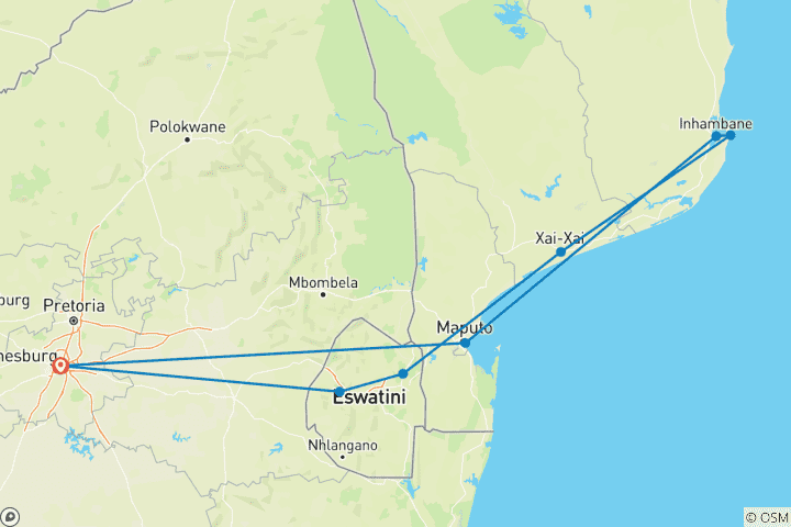 Carte du circuit Safari de plongée au Mozambique - sans plongeur - 12 jours/11 nuits