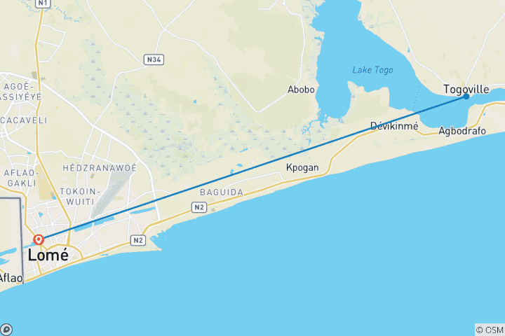 Mapa de Safari de aventura en Togo 7 días - 6 noches