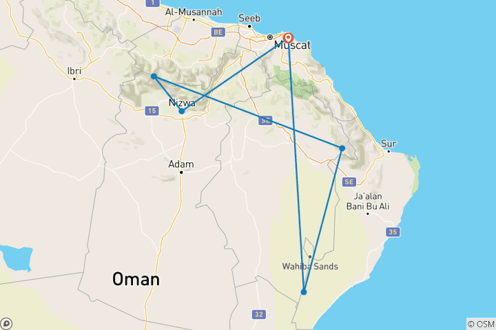 Map of Magnificence of the East 3 Days – Oman Tour Package