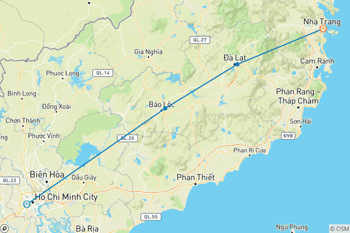 Map of Central Highlands Bike Tour 3 Days/3 Nights