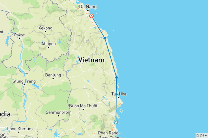 Karte von Radfahren Zentralküste Vietnam 4 Tage