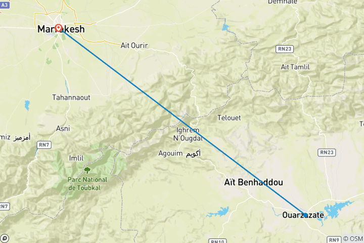 Karte von Ouarzazate Übernachtung, 2 Tage, Privattour