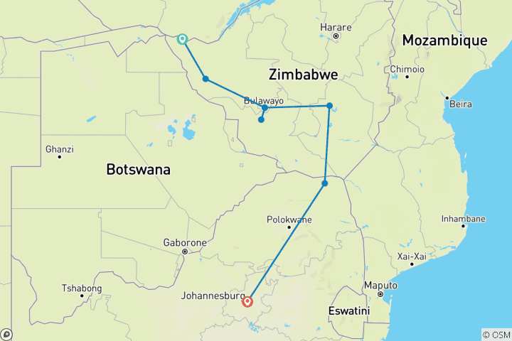 Map of 6 Days 5 Nights Best of Zimbabwe  (Comfort)