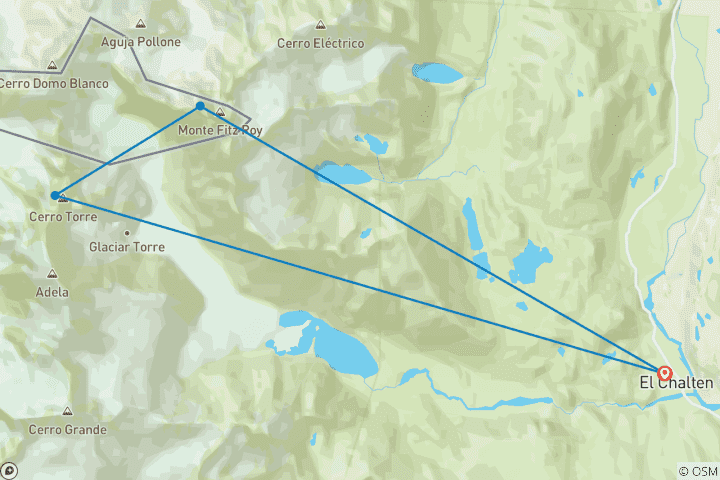 Map of Patagonia Trekking: El Chaltén – 3 Days