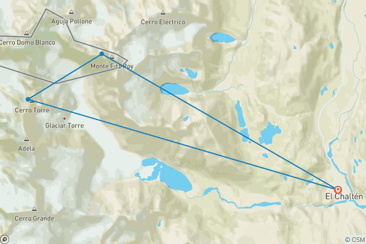 Map of Patagonia Trekking: El Chaltén – 3 Days