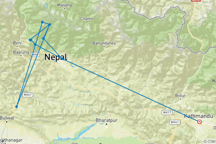 Carte du circuit Trek du camp de base de l'Annapurna