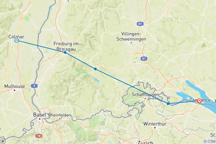 Map of Bicycling the Black Forest to Lake Constance