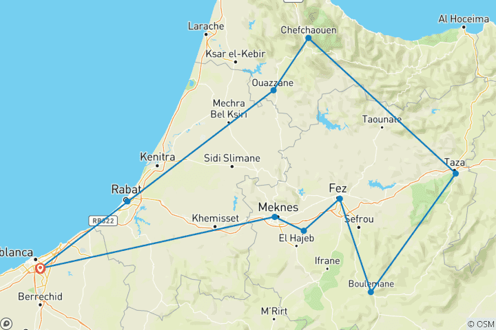 Carte du circuit Trek dans les montagnes du RIF