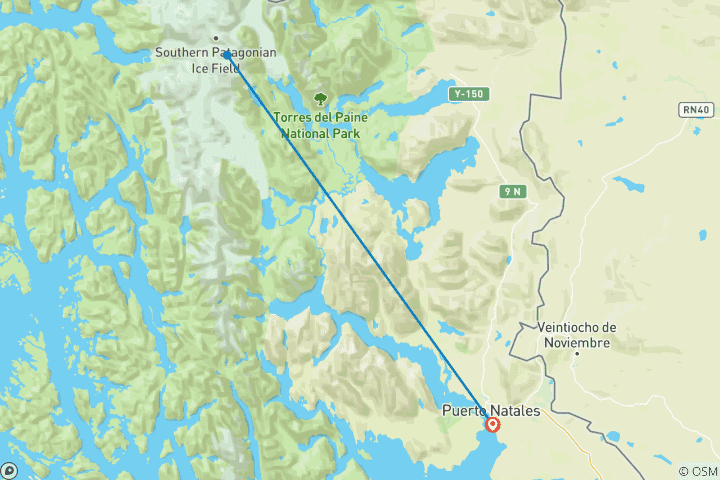 Map of Patagonia: Torres Del Paine ‘O’ Trek – 8 Days