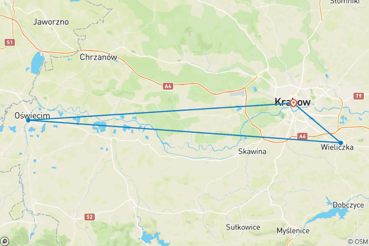 Map of Krakow, Auschwitz & Wieliczka Salt Mine - 4 Days