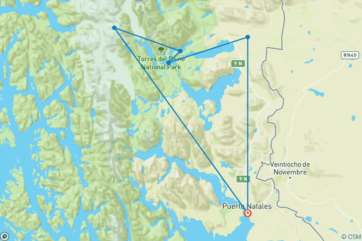 Map of Patagonia: Torres Del Paine ‘W’ Trek – 5 Days