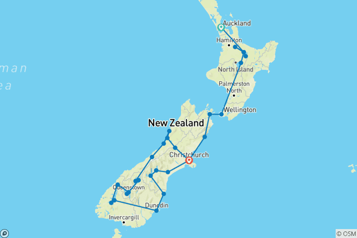 Carte du circuit La Nouvelle- Zélande à découvert
