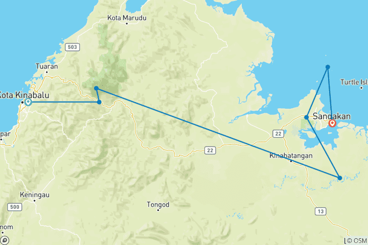 Map of Sabah Adventure (from Kota Kinabalu to Sandakan)