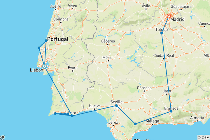 Carte du circuit De Lisbonne à Madrid