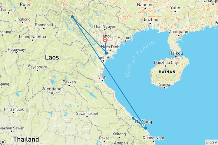 Carte du circuit Vietnam 13 jours - Circuit du patrimoine et du pont d'or