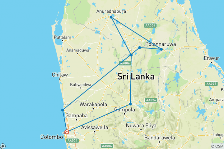 Map of A Blend of Cultural History Sri Lanka Tour