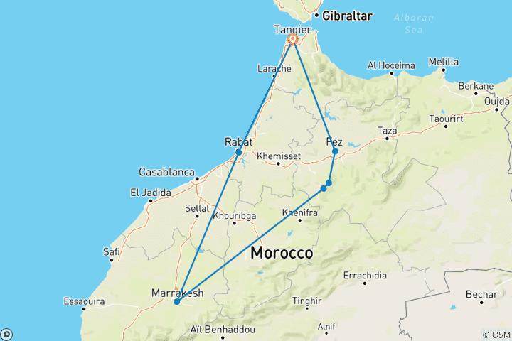 Kaart van Reis naar Marokko vanuit Spanje – 6 dagen