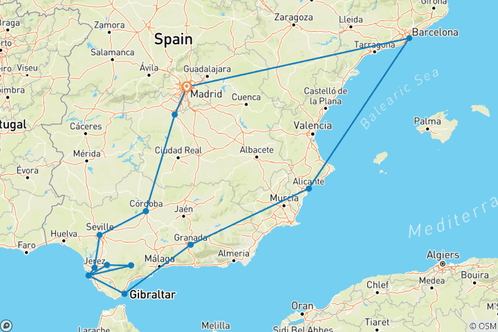 Mapa de Circuito en grupo pequeño por la España cultural