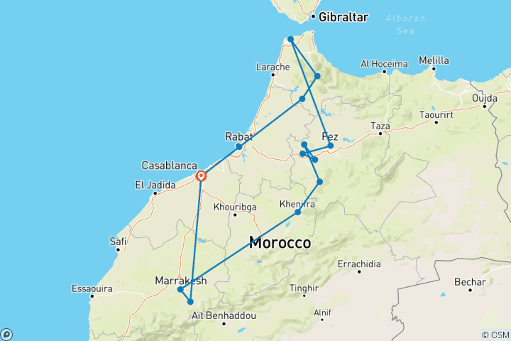 Map of North Morocco Adventure Tour