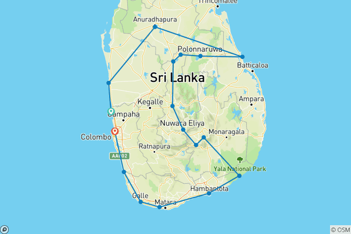 Map of Amazing Two Weeks In Sri Lanka