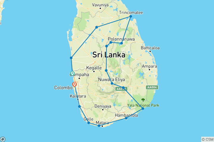 Map of Amazing Two Weeks In Sri Lanka