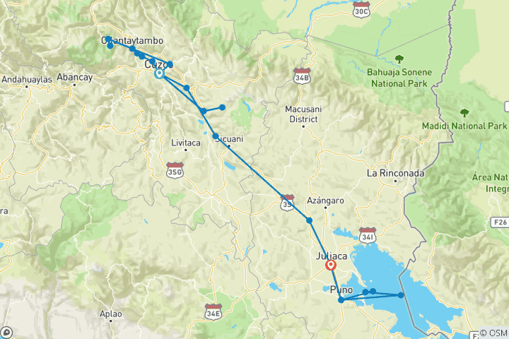 Mapa de Lo mejor de los Andes, Machu Picchu, la montaña arcoíris y el lago Titicaca