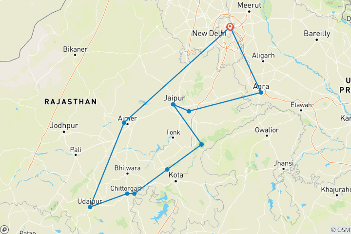 Karte von Rajasthan (Indien) Rundreise