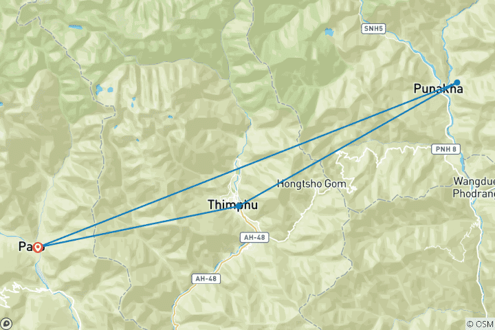 Map of Royal Bhutan Tour