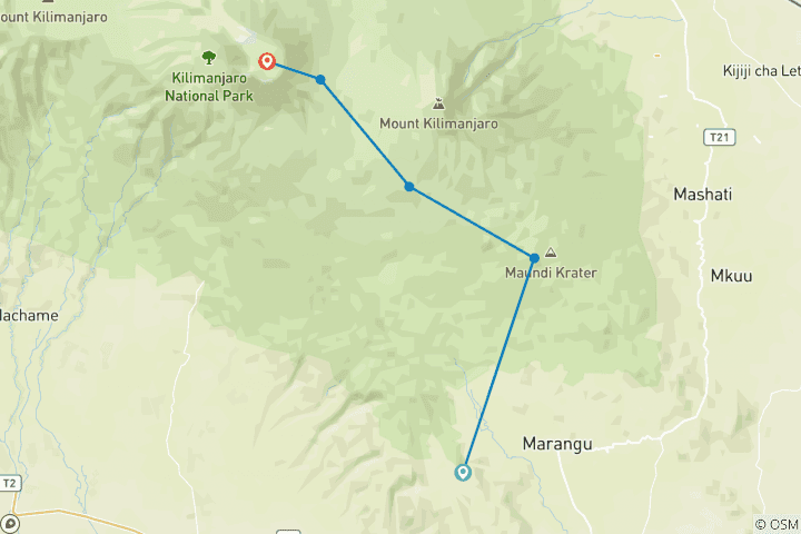 Map of 5-Day Kilimanjaro Trek - Marangu Route