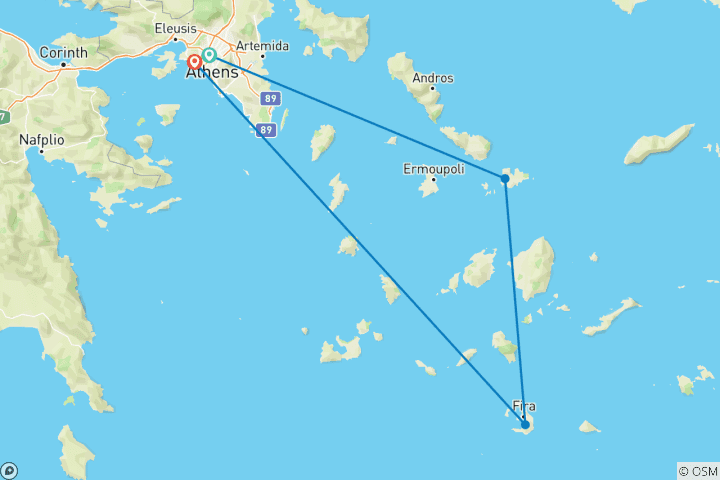 Map of Greece Islands Highlights: Mykonos, Santorini & Athens - 9-Day