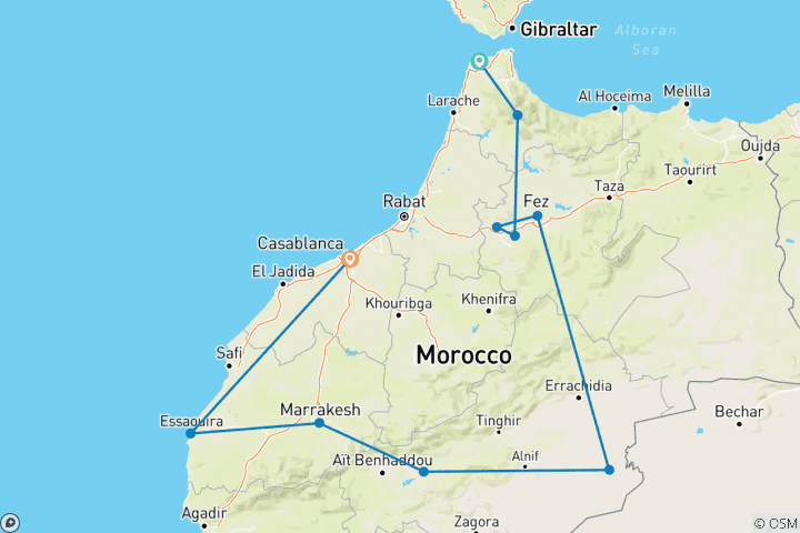 Kaart van Essentieel Marokko - 11-daagse privéreis vanuit Tanger