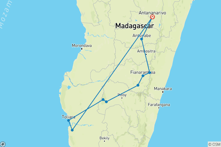 Map of South Madagascar Discovery 9 Days /8 Nights