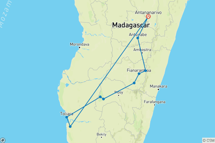 Map of South Madagascar Discovery 9 Days /8 Nights