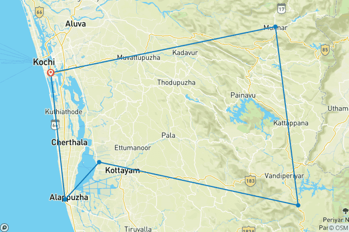 Karte von Romantische Kerala Rundreise