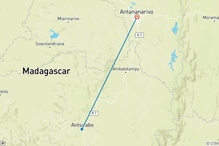 Carte du circuit Parc national de Ranomafana et safari à Antisirabe 5jours/4nuits