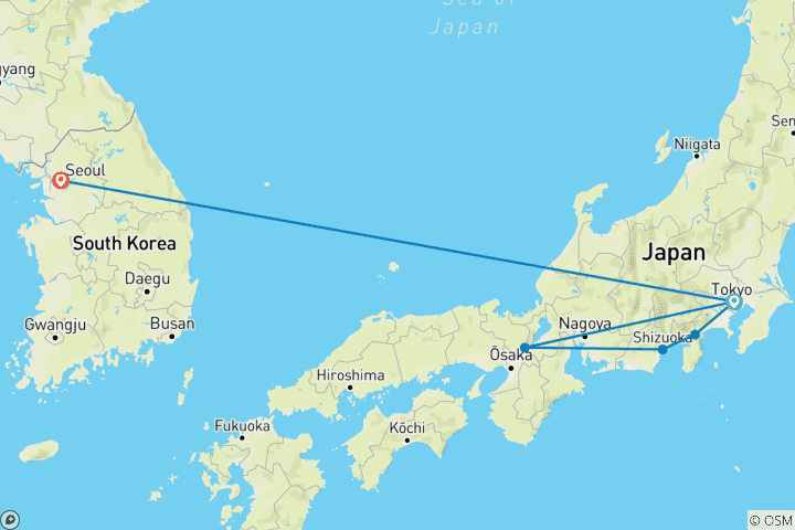 Carte du circuit 10 jours de découverte du Japon et de la Corée du Sud