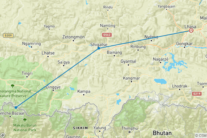 Map of Customized Tibet Expedition to the Mt. Everest, Daily Depart