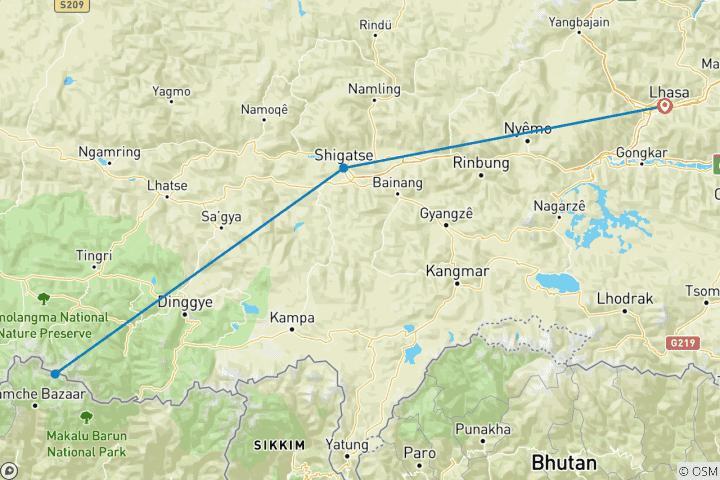 Map of Customized Tibet Expedition to the Mt. Everest with Daily Departure