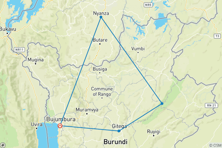 Map of Burundian Adventure Safari 7D /6 N (Comfort Plus)