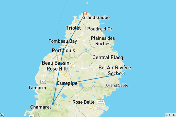 Carte du circuit Expérience à l'île Maurice 5 jours / 4 nuits - Confort Plus