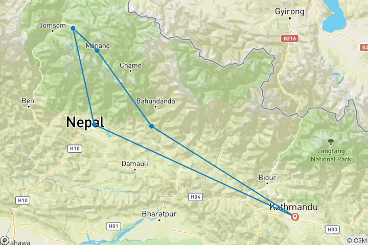 Karte von Kurzer Annapurna Circuit Trek - 9 Tage