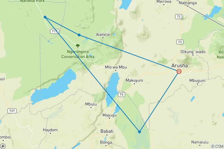 Map of 4 Days Private Safari Serengeti , Ngorongoro and Tarangire National Park