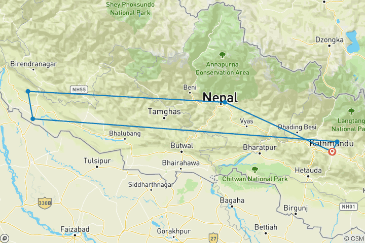 Map of Tracking Bengal Tiger in Bardia National Park