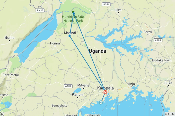 Carte du circuit 3 Jours 2 Nuits Safari aux Chutes Murchison - Comfort Plus