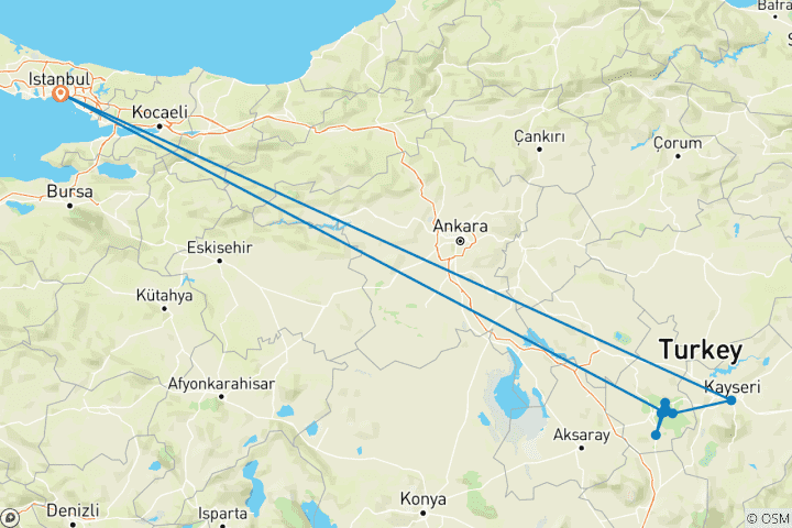 Carte du circuit Istanbul et Cappadoce 5 jours avec 2 vols (petit groupe)