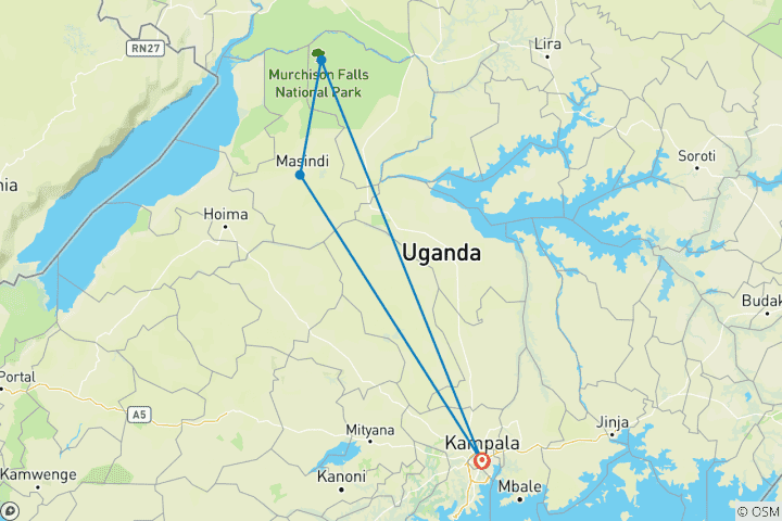 Carte du circuit Safari aux chutes Murchison 3 jours/2 nuits